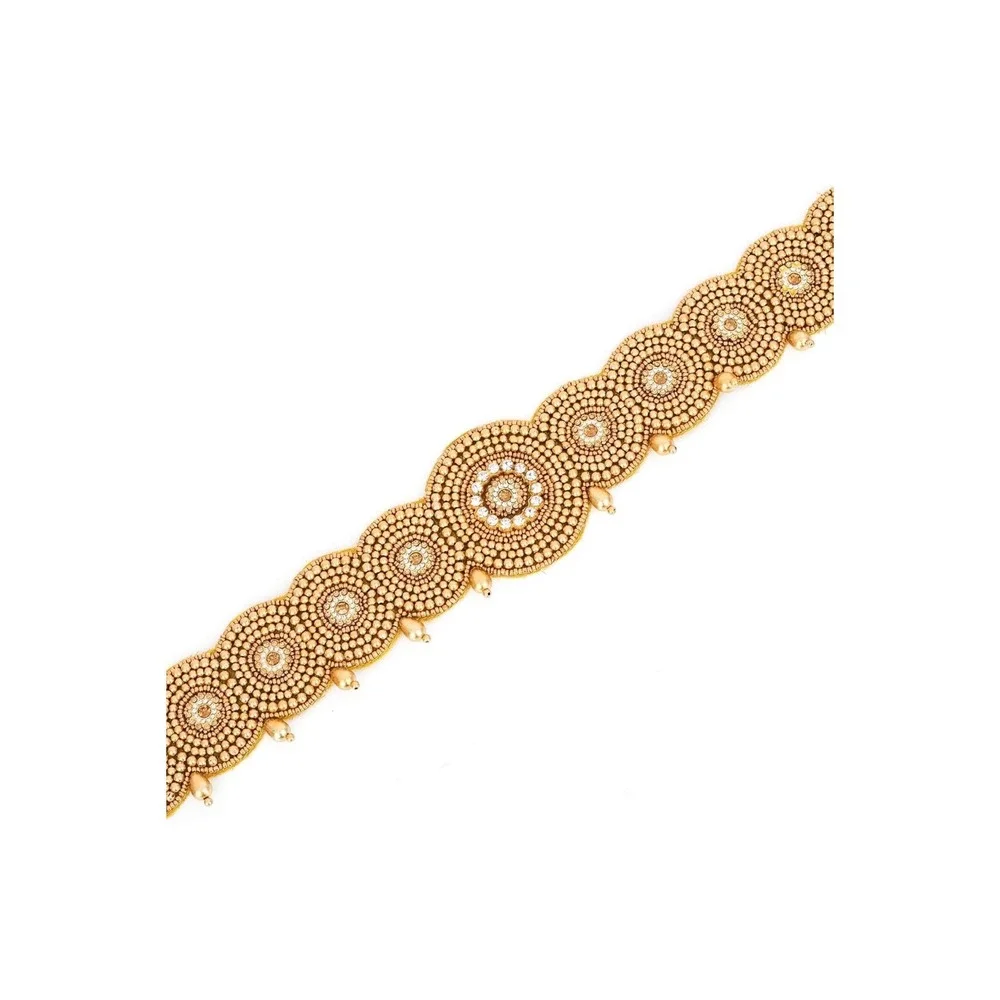 Gold Beaded Rhinestone Scalloped Elastic Waist Belt Ethnic Kamarband Statement